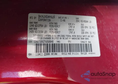 2007 Dodge Nitro Slt/Rt z USA, uszkodzony, nr VIN 1D8GT58K27W568848